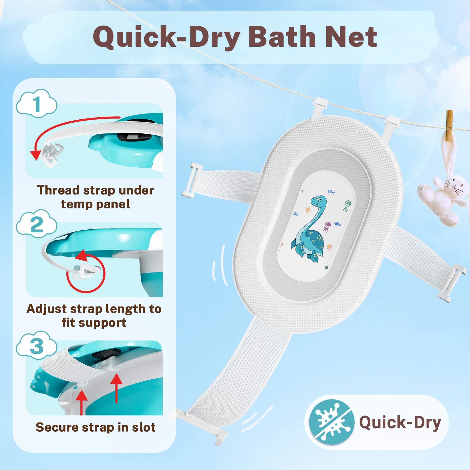 AVIDOR Baby Bathtub soft bath net supports newborn comfort and air drying