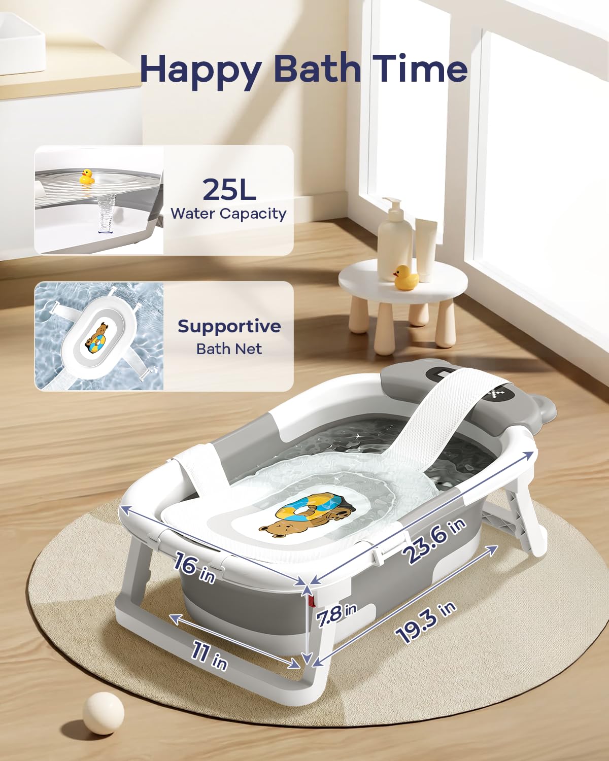 AVIDOR baby bathtub soft materials ensure a gentle, secure bath