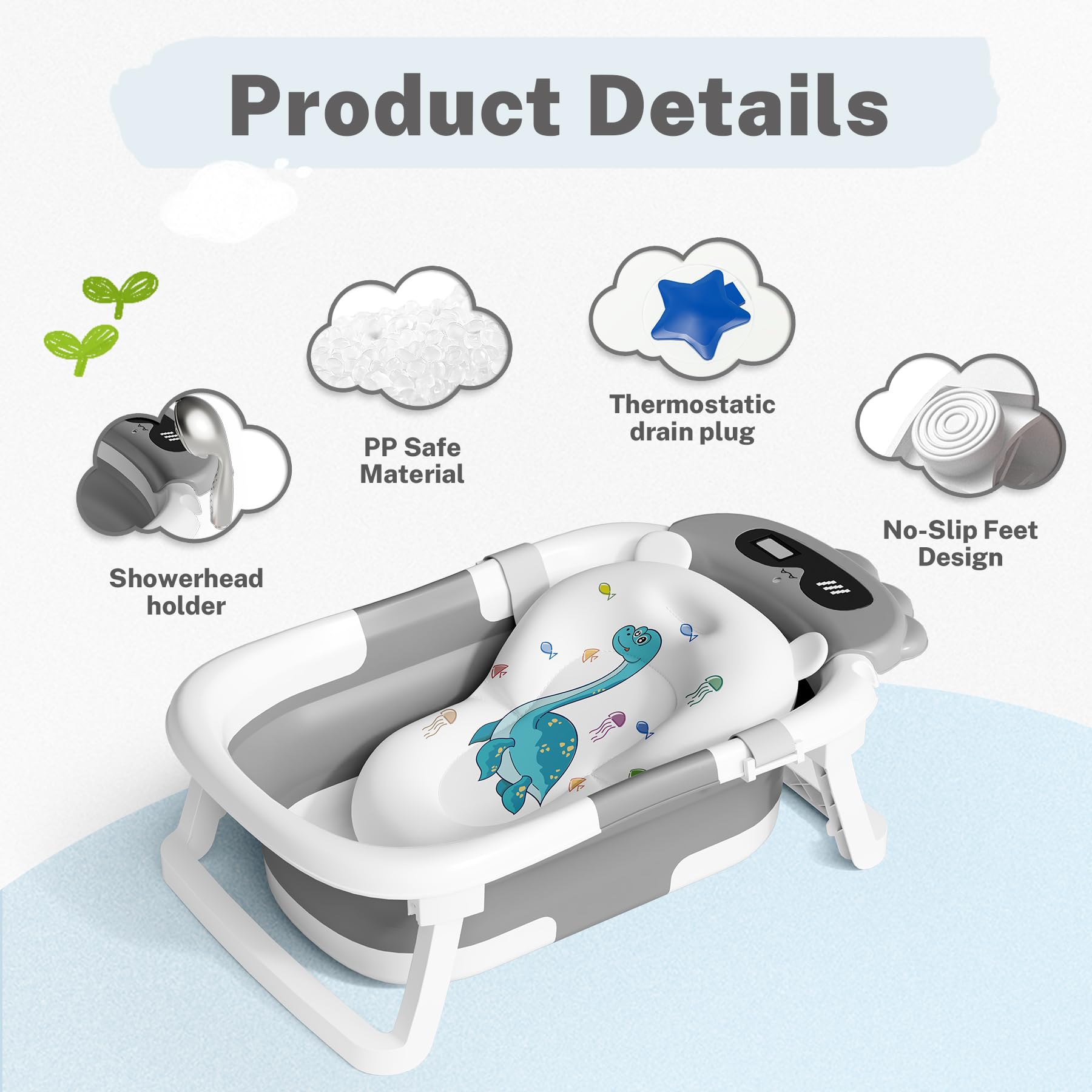 AVIDOR baby bathtub with water temperature dial helps parents keep bath water safe.
