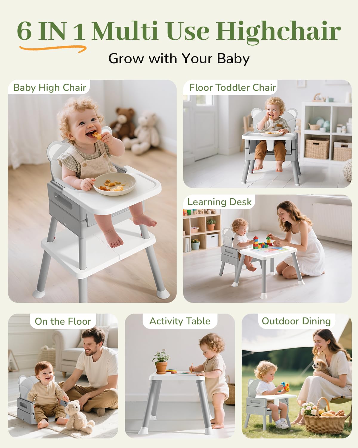 AVIDOR highchair 5-point harness ensures secure, calm feeding sessions