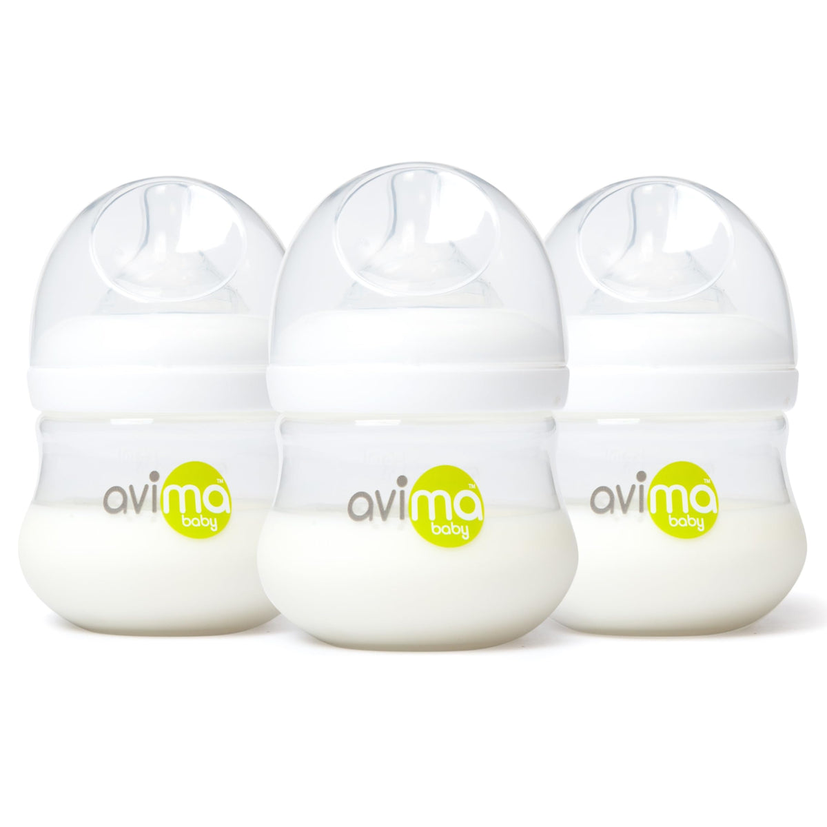 Avima Baby 4 oz anti-colic bottle set with Duo-Flo nipples for paced feeding.