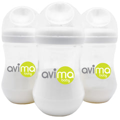 Avima baby bottle set with wide neck supports easy cleaning and comfortable feeds (3-6 months).