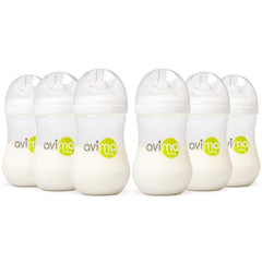 Avima Baby bottle wide neck six-pack for easy cleaning and feeding.