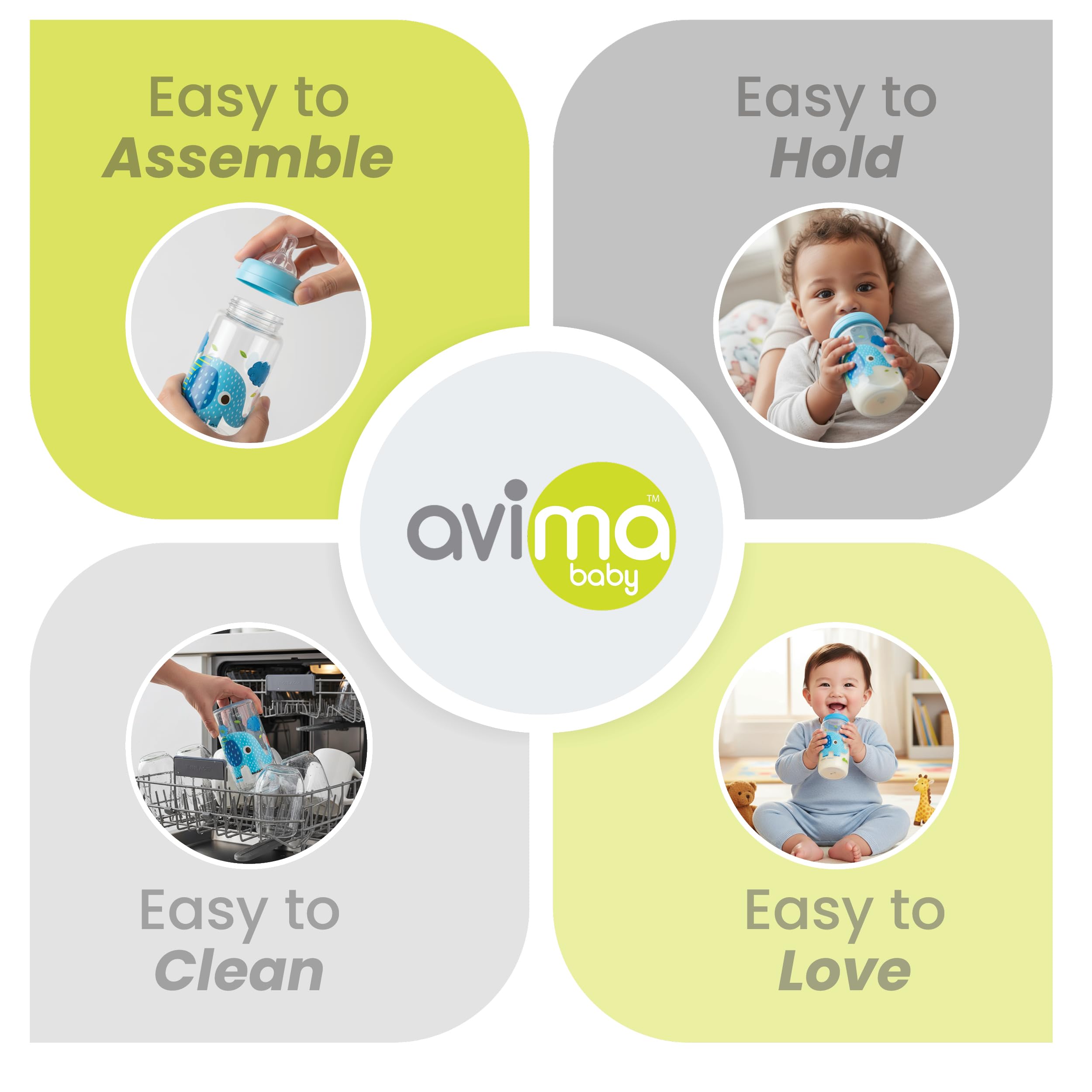 Avima stage-2 set with wider breast-like nipple supports breastfed babies
