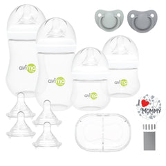 Avima Baby wide neck starter kit 4oz bottles for newborn feeding flexibility.