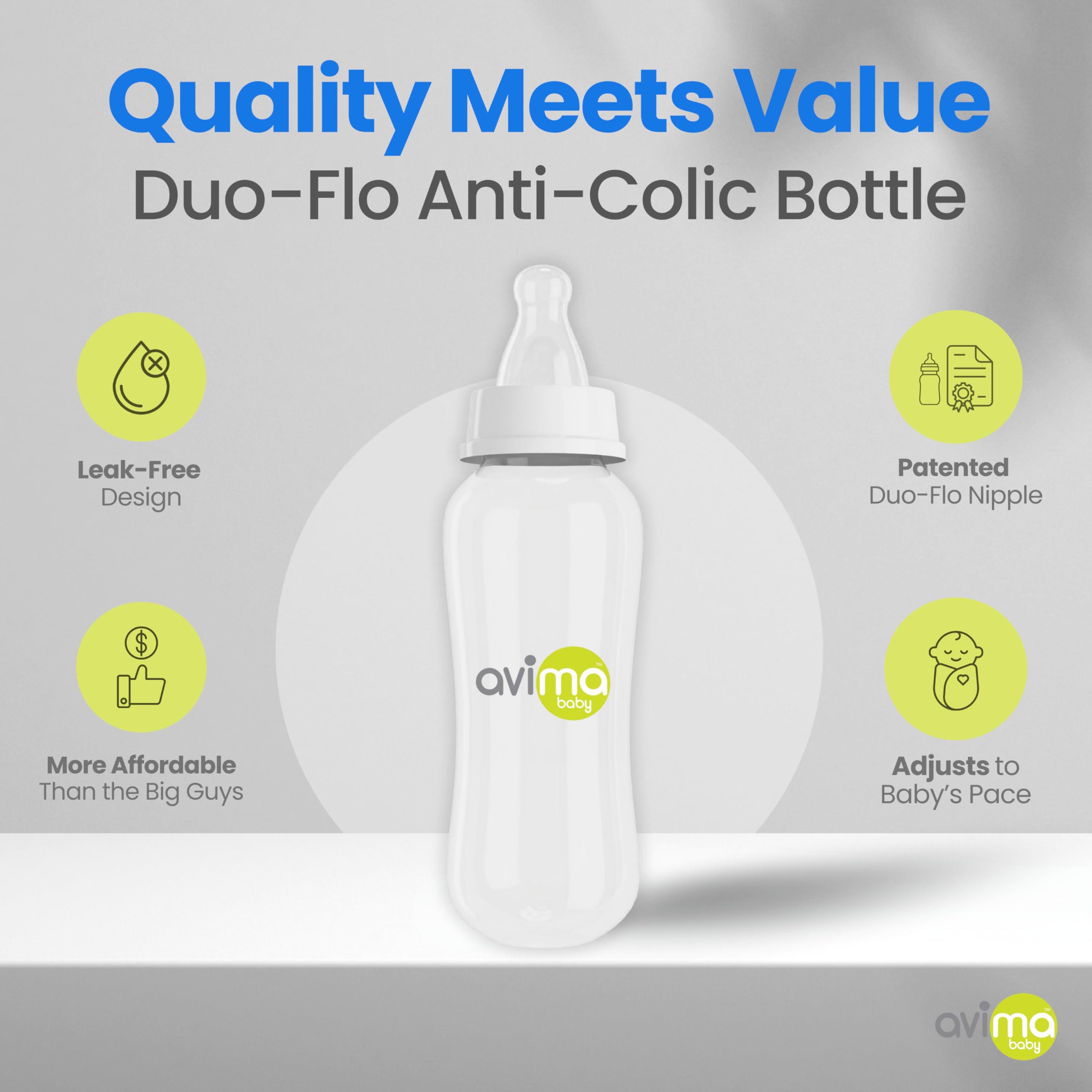Avima four-piece leak-proof bottle assembly for quick and easy cleaning.
