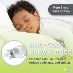 Avima medium-flow nipples mounted on bottles for 3-6 month feeding needs.