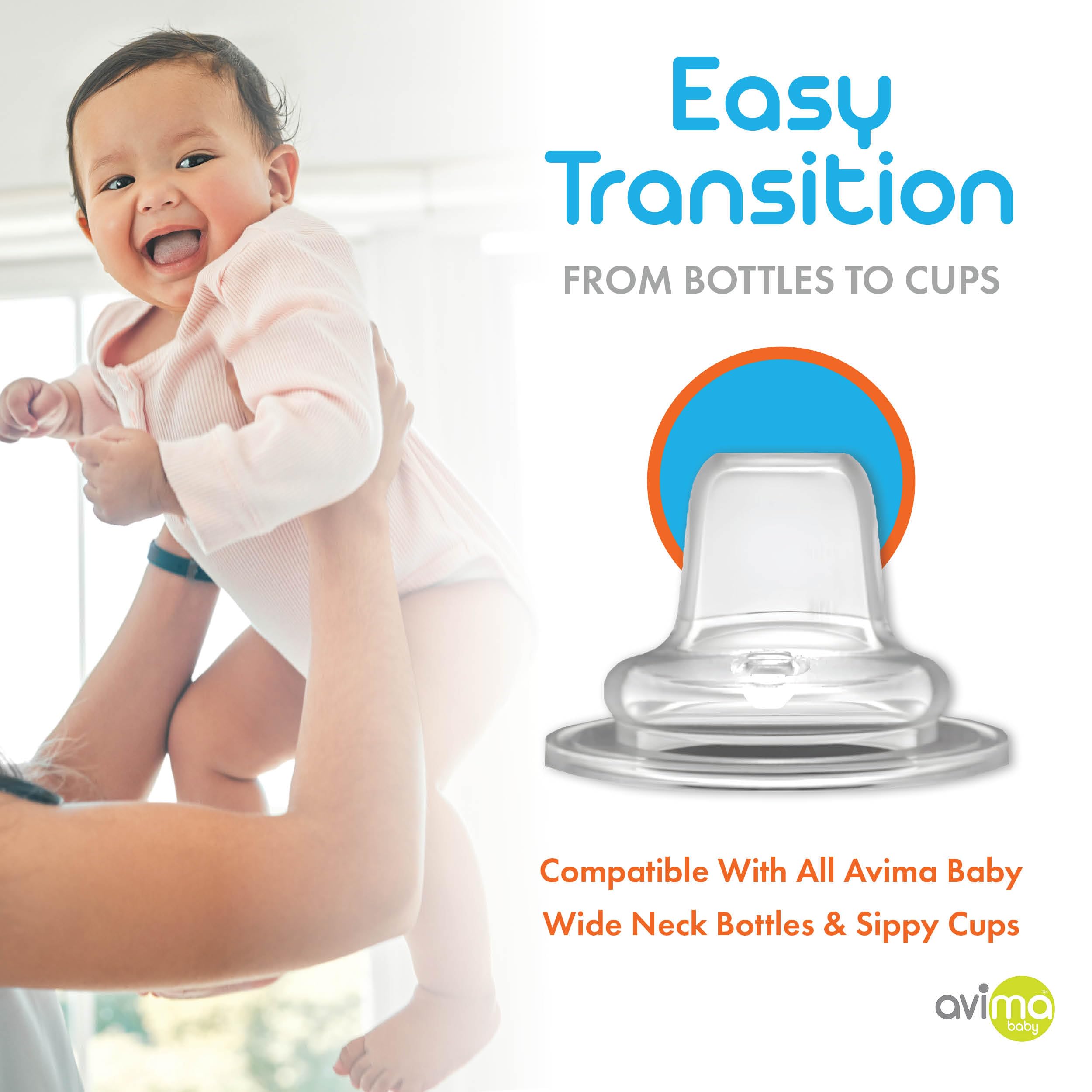 Avima replacement sippy cup spout product shot highlights easy replacement and clean design.