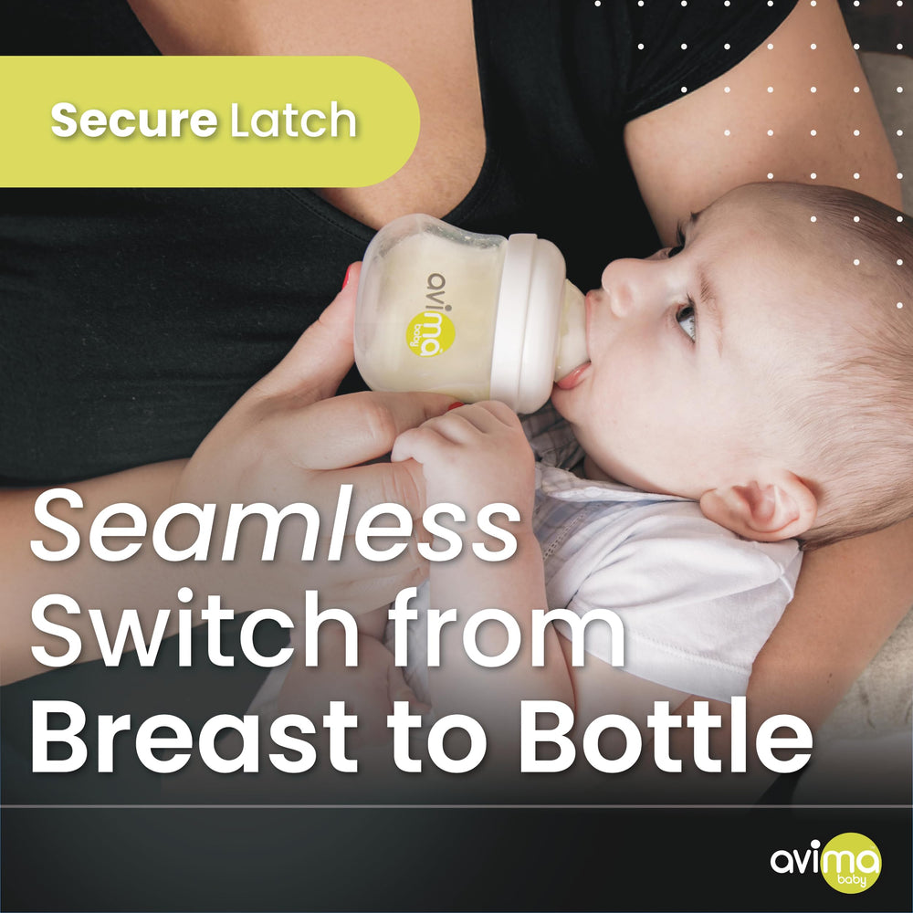 Avima wide-neck bottle compatible nipples demonstrate seamless transition across feeding stages