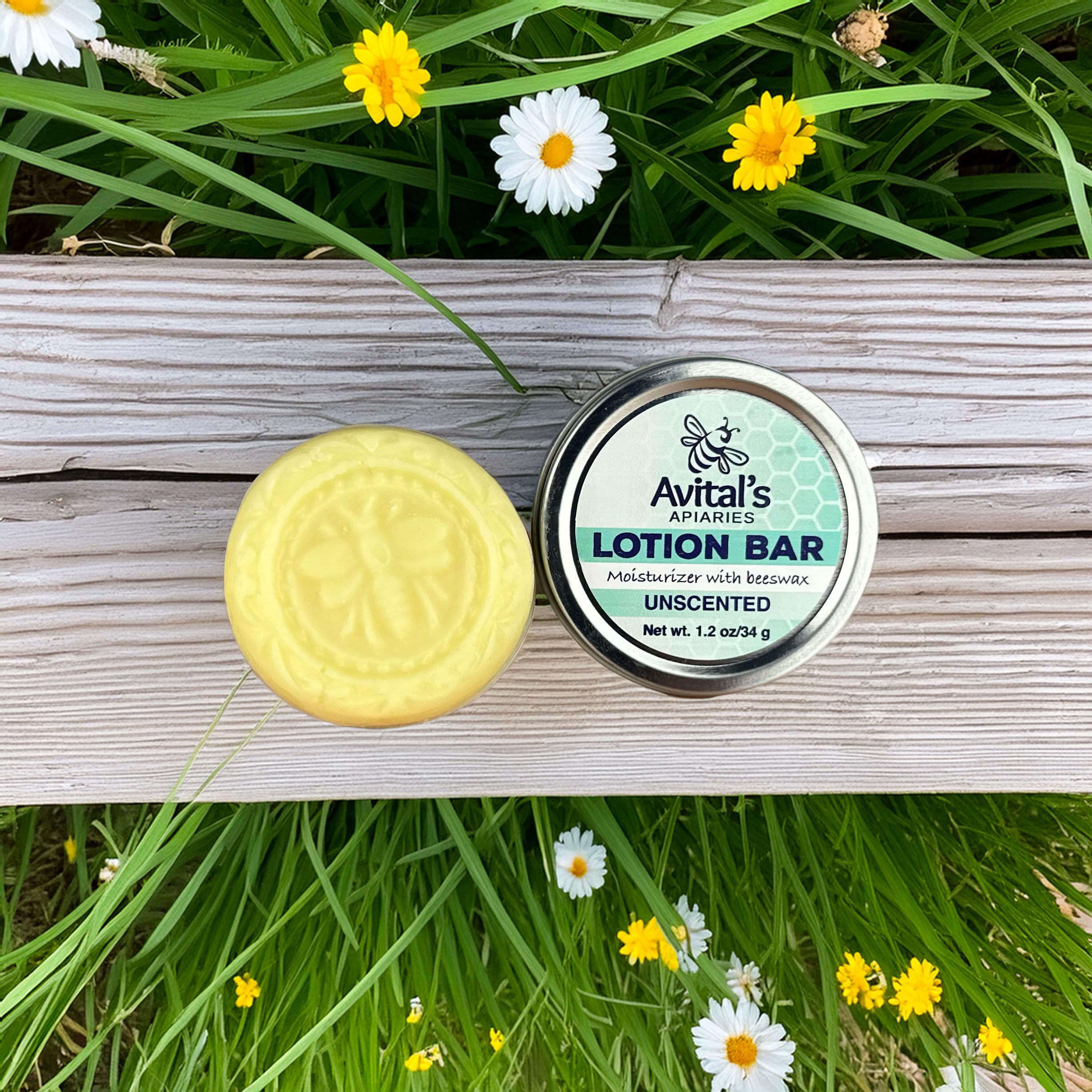 Avital's Apiaries unscented lotion bar hand-application, easy-to-use barrier builder for dry skin.