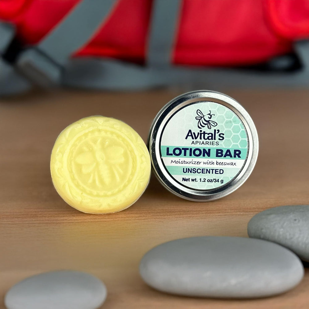 Avital's Apiaries unscented lotion bar in-pocket, grab-and-go moisture for daily routines.
