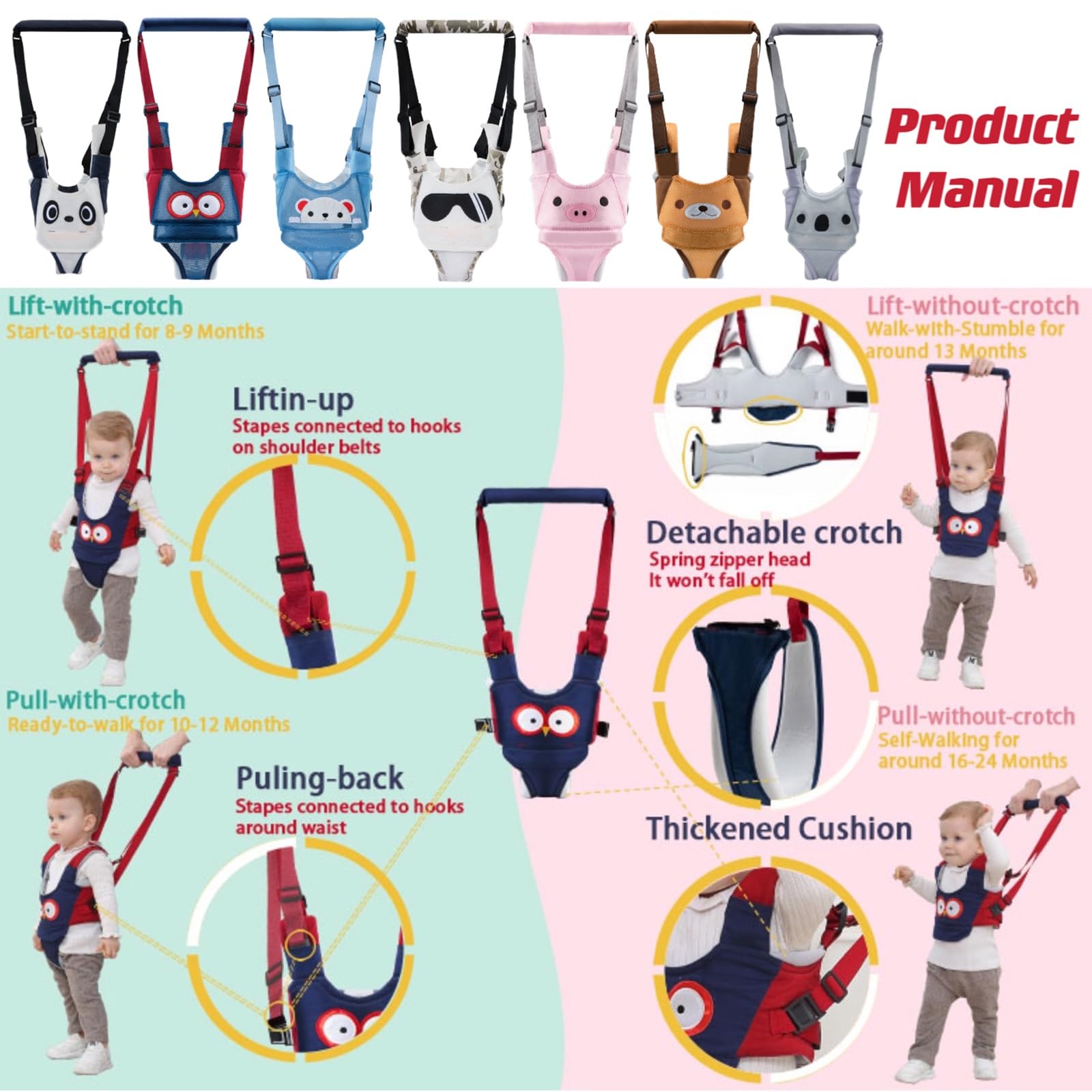AVIZCVE walker harness adjustable straps demonstrates quick fit and secure support.