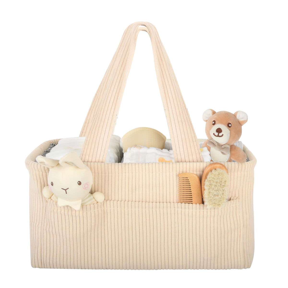 Avomosk diaper caddy with large capacity for diapers and wipes, ideal for nurseries.
