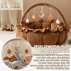 Avrsol 3-in-1 Baby Play Gym with five hanging toys encourages reach and sensory exploration.