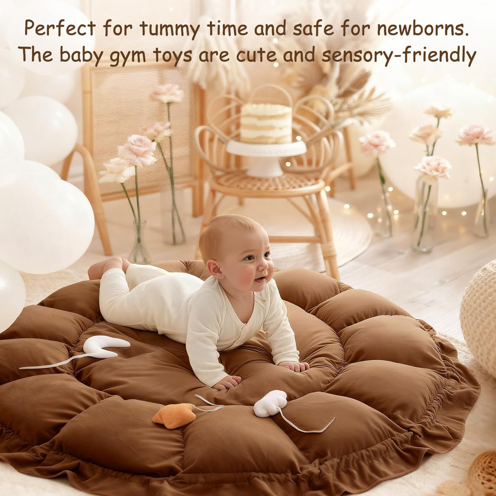 Avrsol 3-in-1 Baby Play Gym soft padded mat supports longer tummy time.