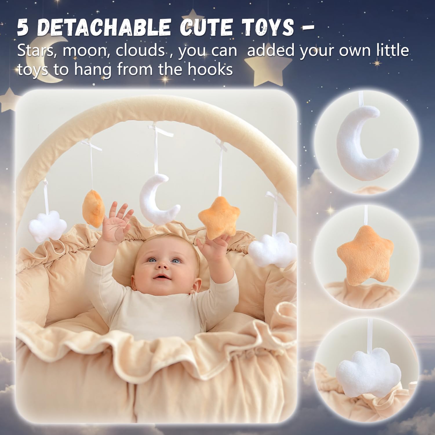 Avrsol Baby Play Gym removable toys show quick swap for evolving play