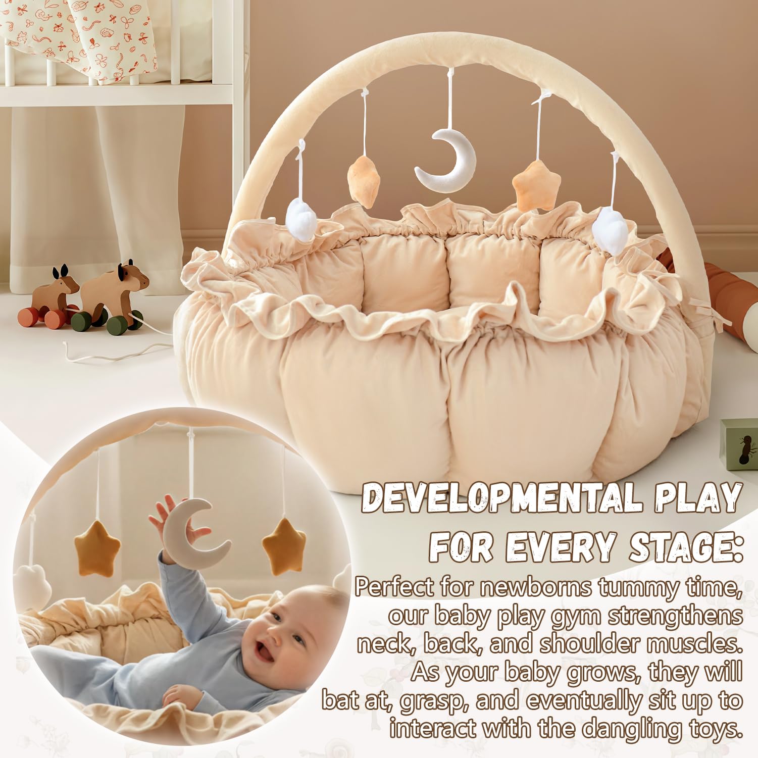 Avrsol Baby Play Gym soft mat beige offers comfy tummy time