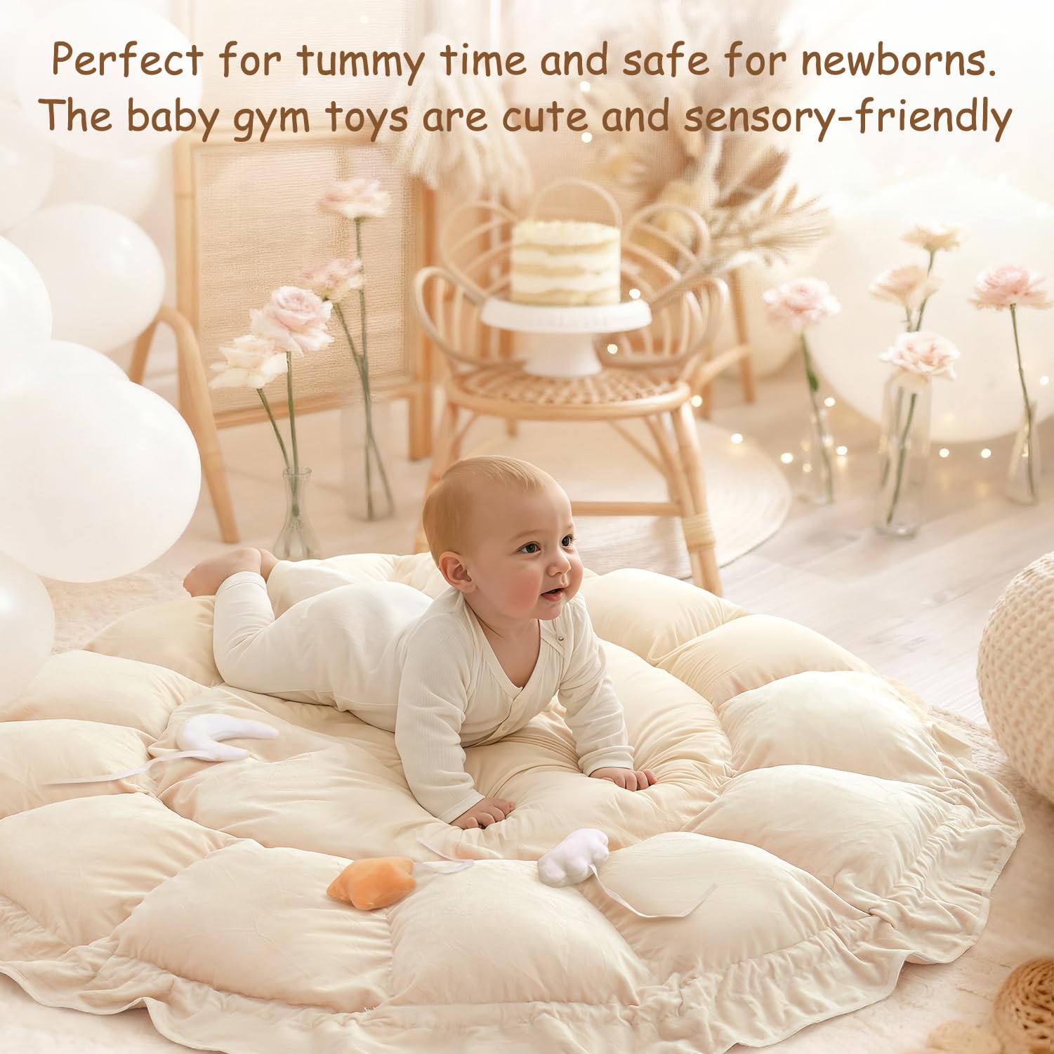 Avrsol Baby Play Gym tummy time area on plush mat supports motor skill practice