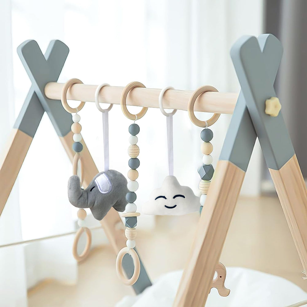 Avrsol wooden baby play gym natural-wood closeup highlights craftsmanship and finish.