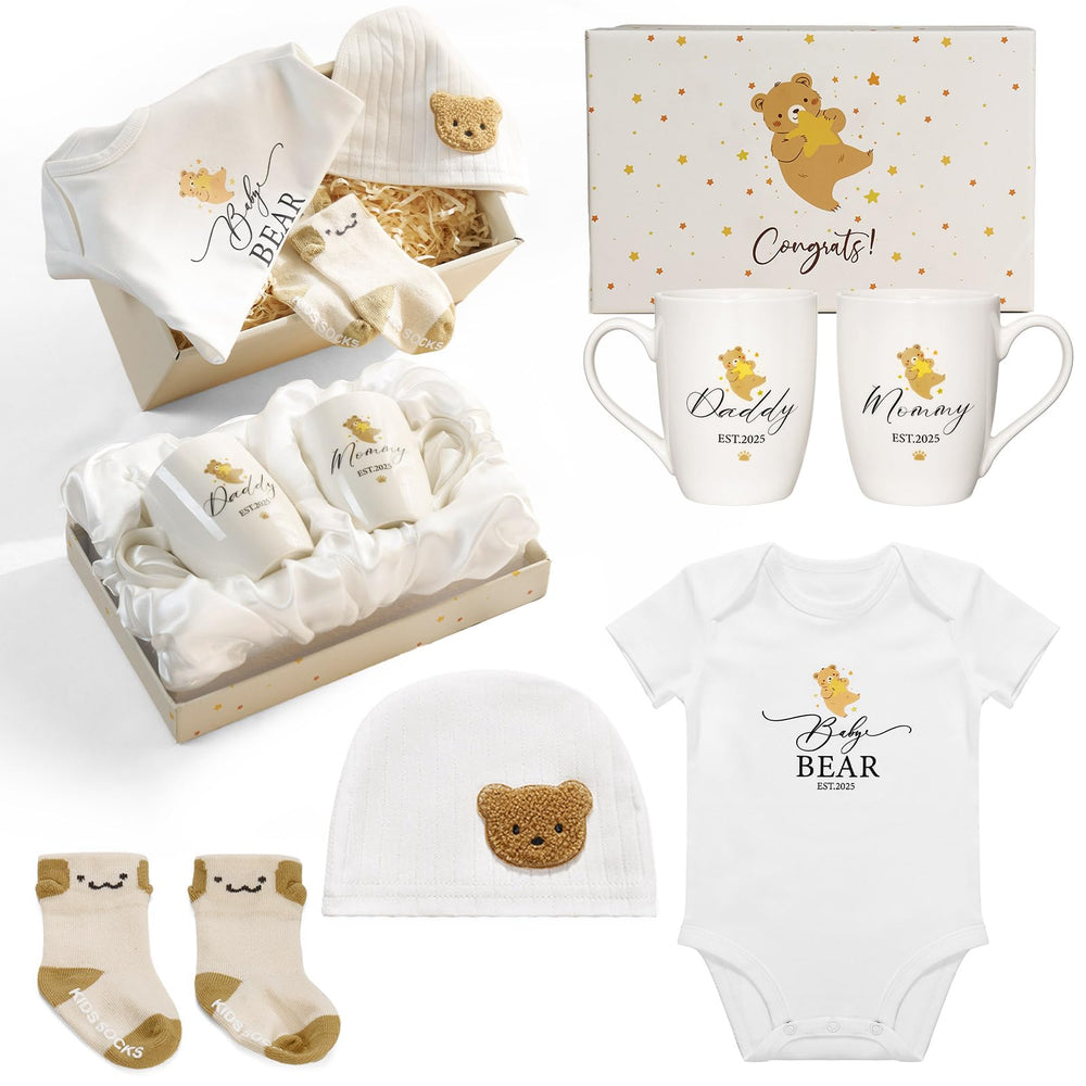 AW BRIDAL bear-print onesie from gift basket, soft and breathable for newborn comfort