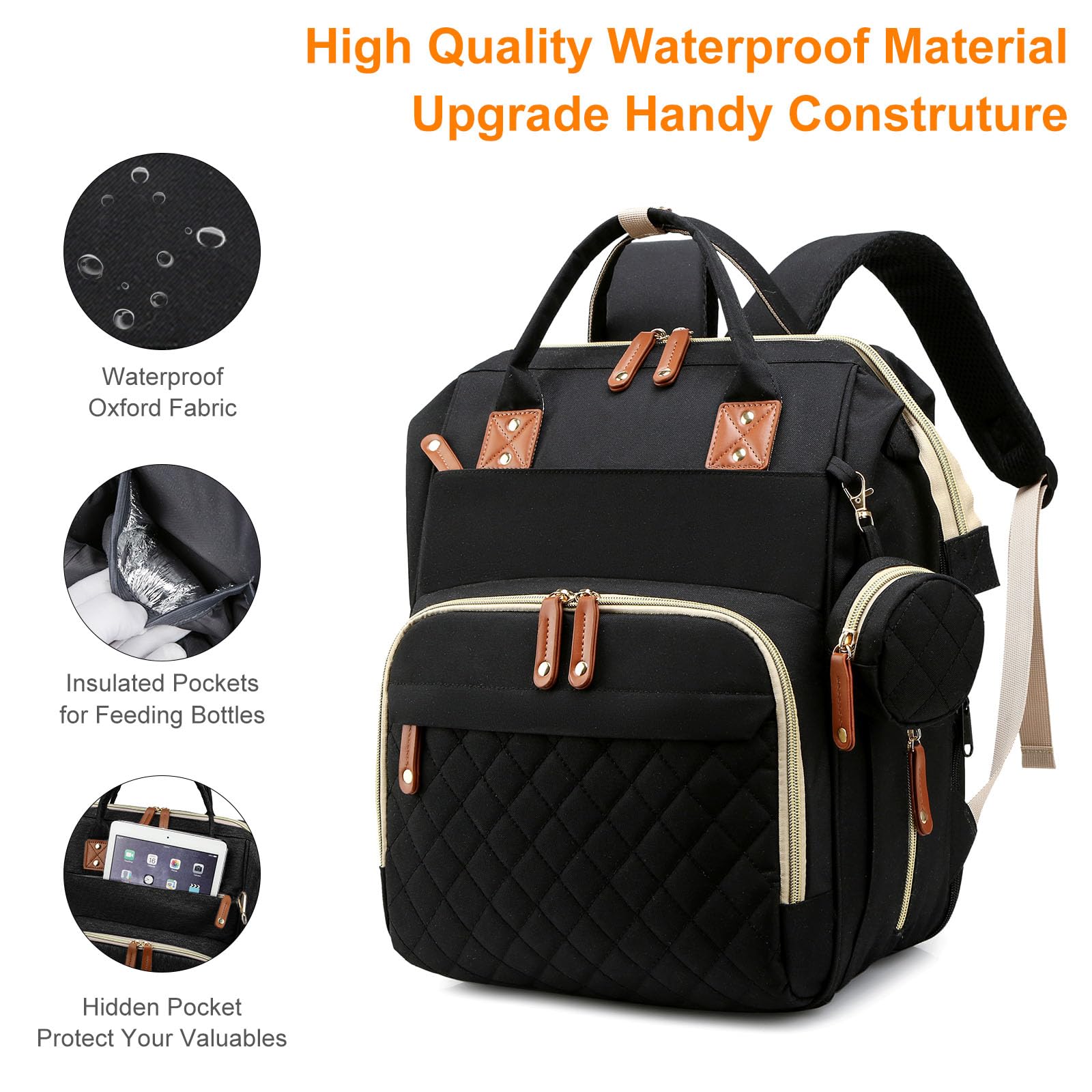 Awanhe diaper bag backpack attached to a stroller for hands-free travel