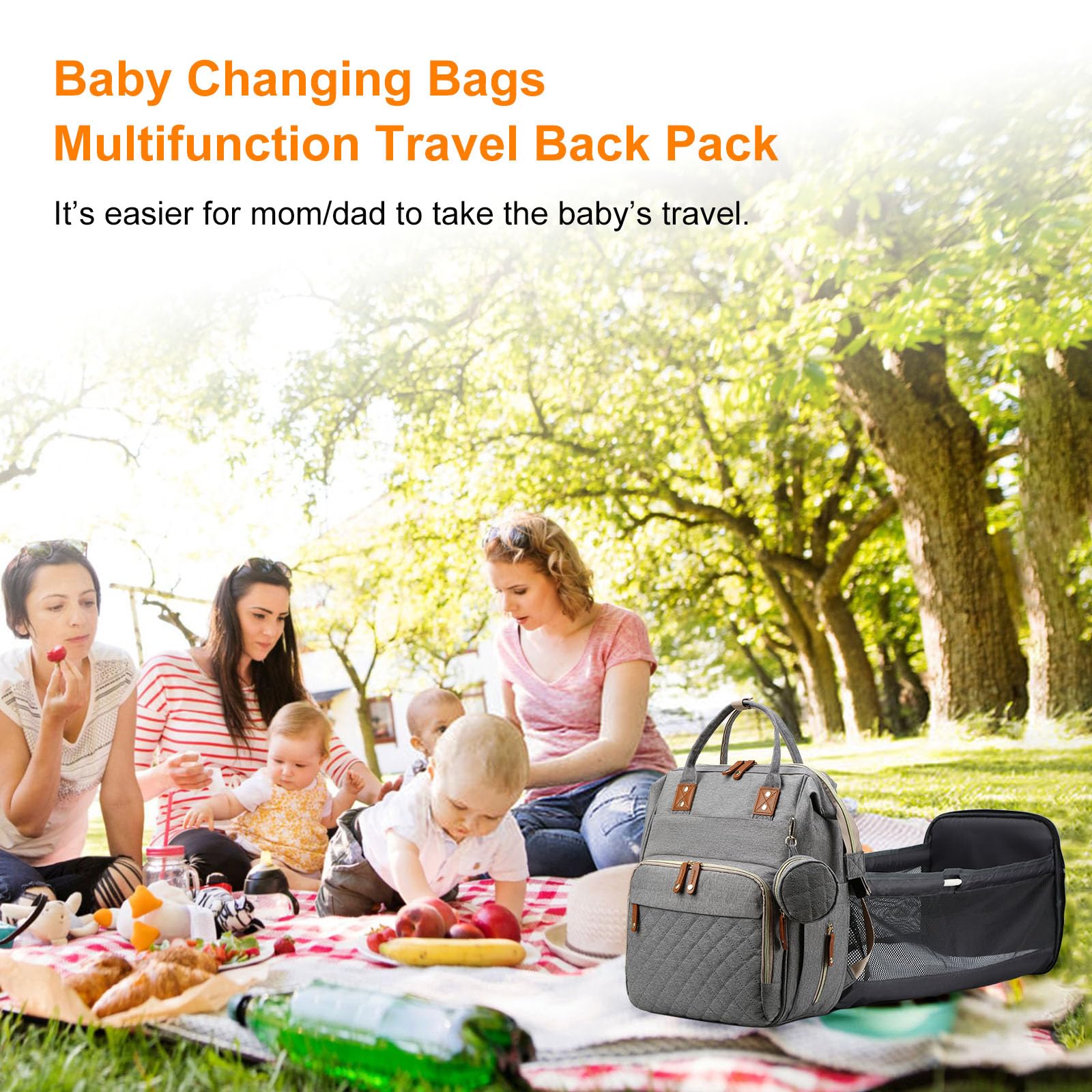 Awanhe diaper bag front-insulated-bottle-pocket preserves warmth for milk.