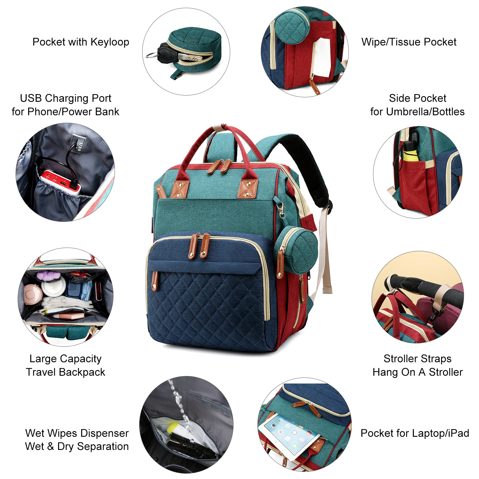 Awanhe diaper bag interior showing large storage pockets for organization