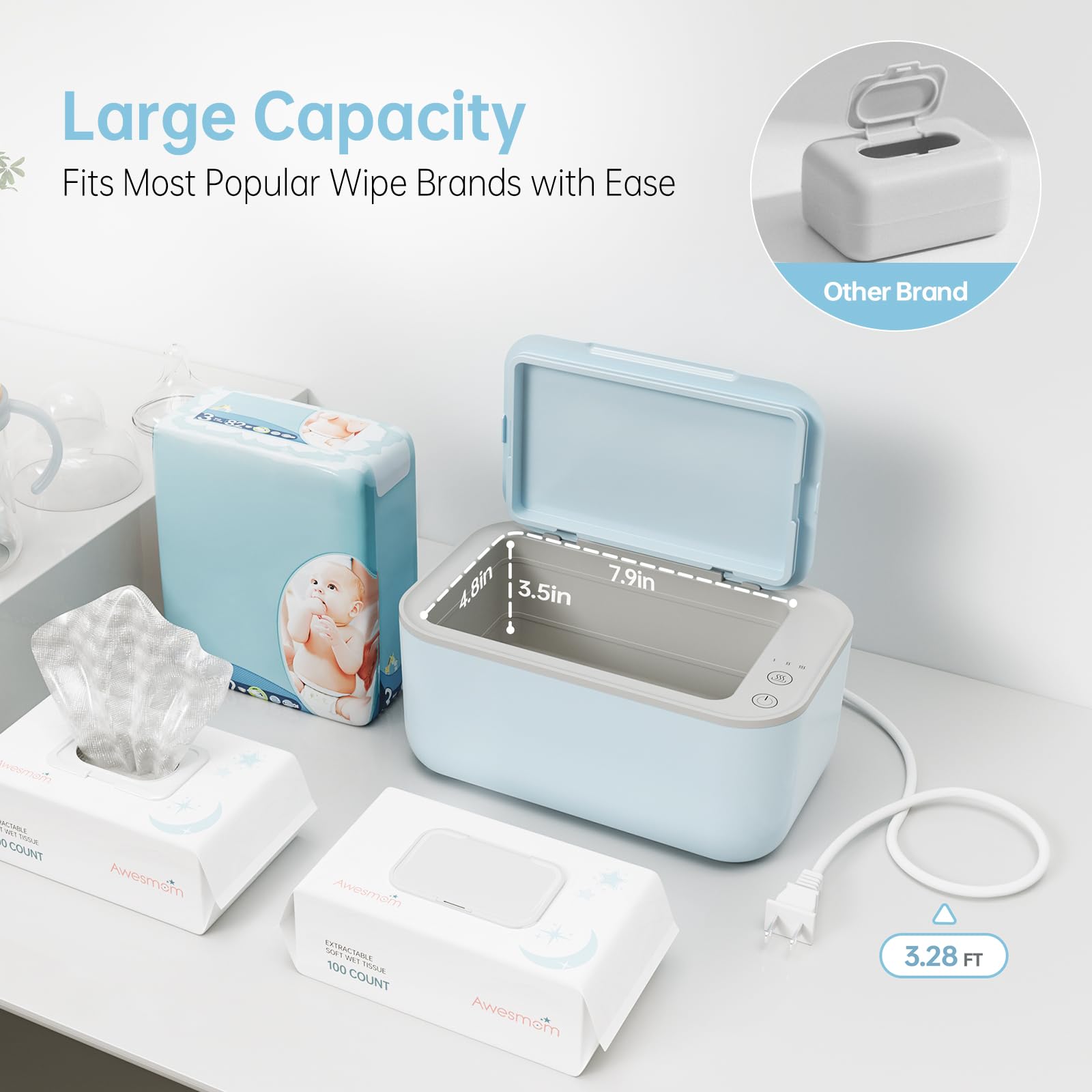 Awesmom wipe warmer blue 150-wipe capacity for busy diaper changes