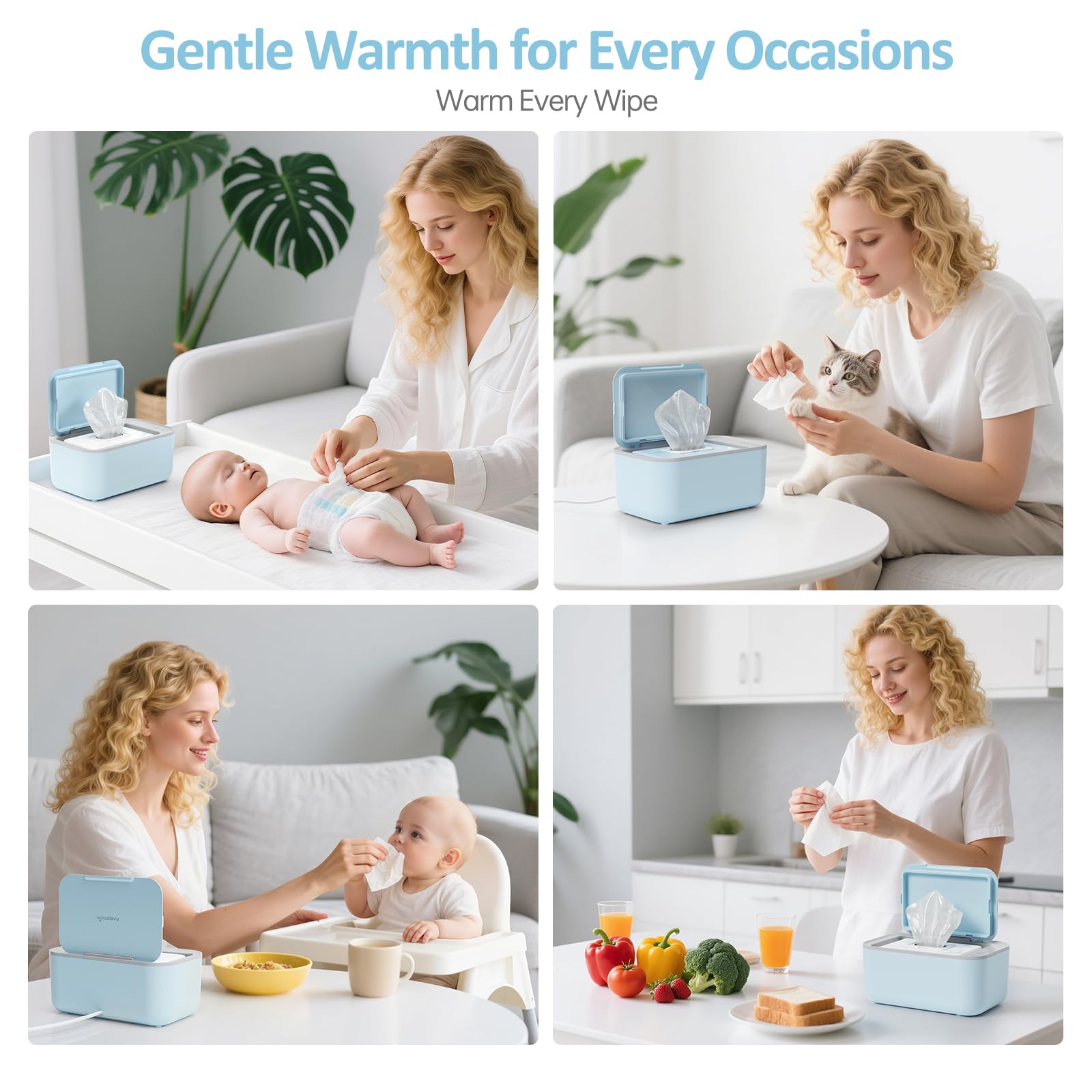 Awesmom wipe warmer blue with three temperature modes for comfort