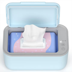 Awesmom wipe warmer blue front view showcases compact design for on-the-go baby care