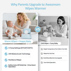 Awesmom wipe warmer blue open dispenser highlights easy access to warm wipes