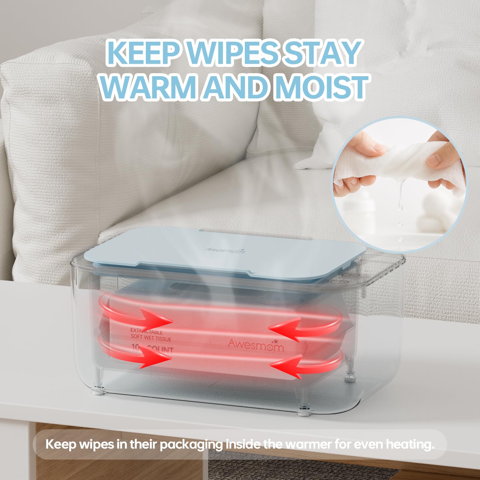 Awesmom wipe warmer blue ideal for baby and adult hygiene routines