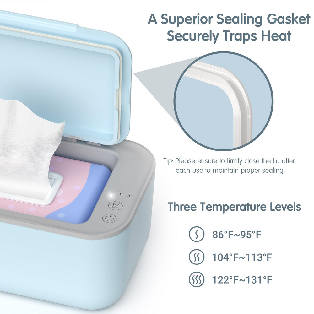 Awesmom wipe warmer blue surrounds heat for even warming
