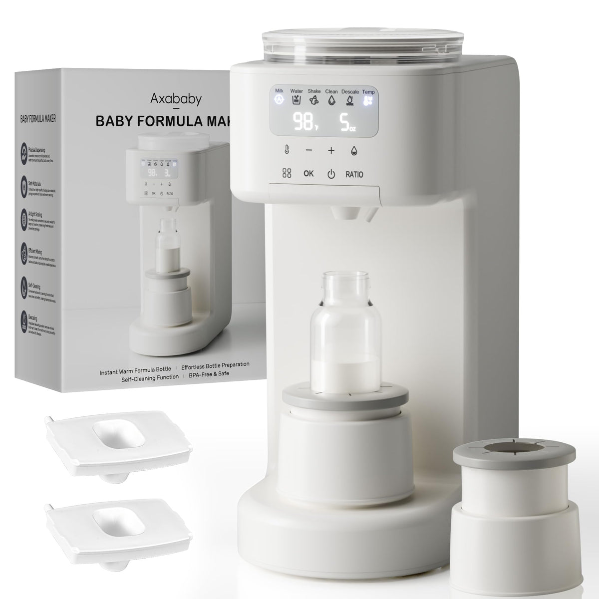 Axababy Advanced Baby Formula Dispenser front view showing sleek design for quick feeds