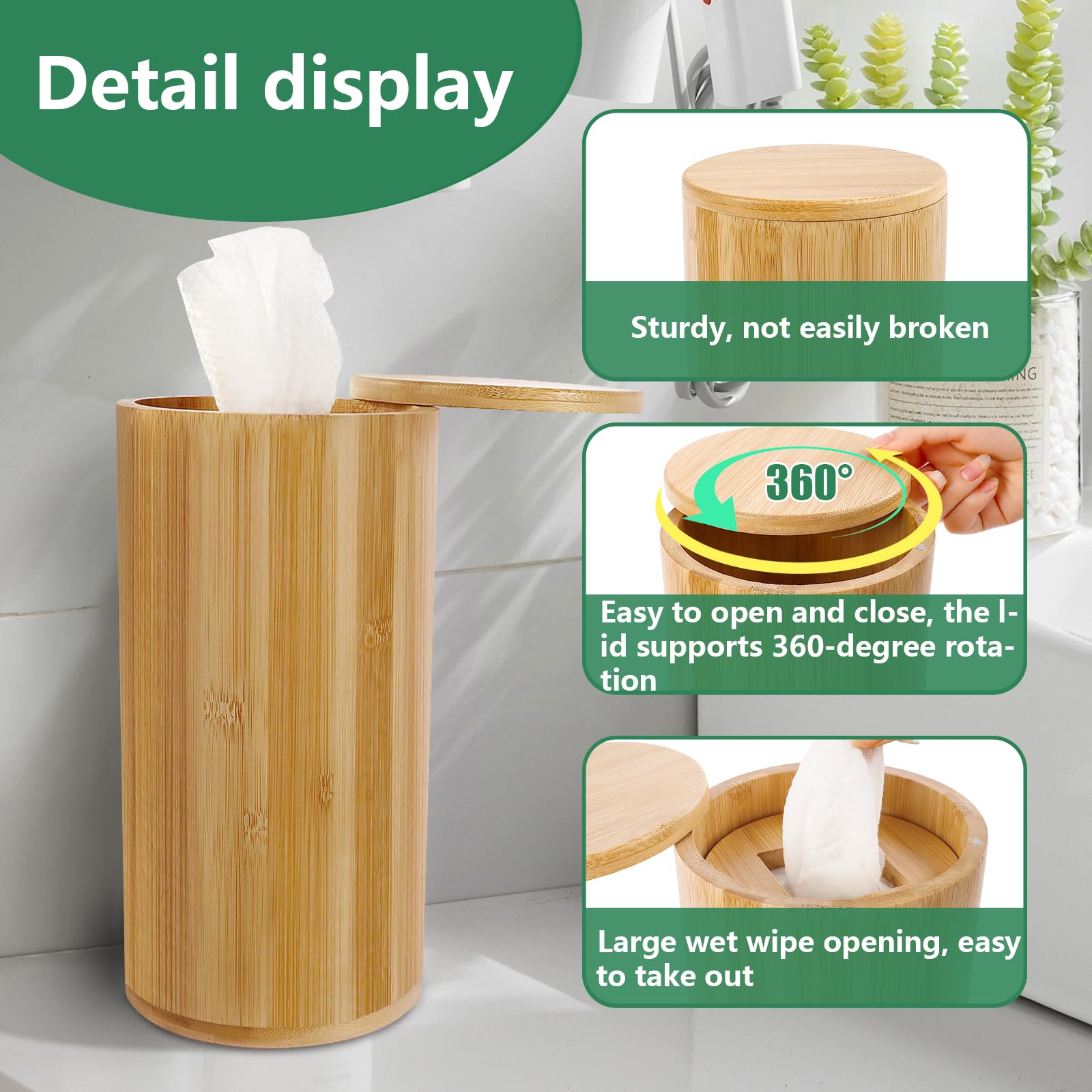 Axcoix Bamboo Wipes Dispenser 2x2 inch outlet allows easy wipe retrieval