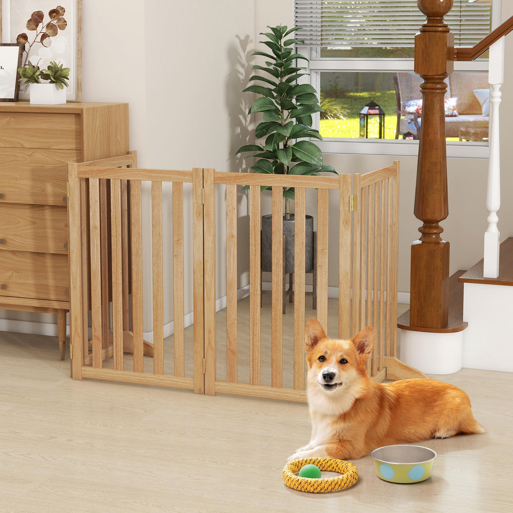 Axeman oak pet gate stairs-use demonstrates easy barrier for entryways and stair landings.