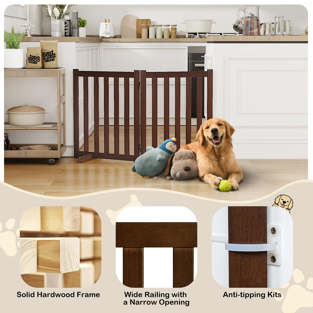 Axeman walnut gate with 360-degree hinges adapts to stairs and hallways.