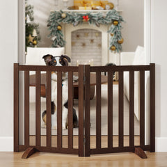 Axeman wood pet gate assembly shows sturdy folded panels for compact storage.