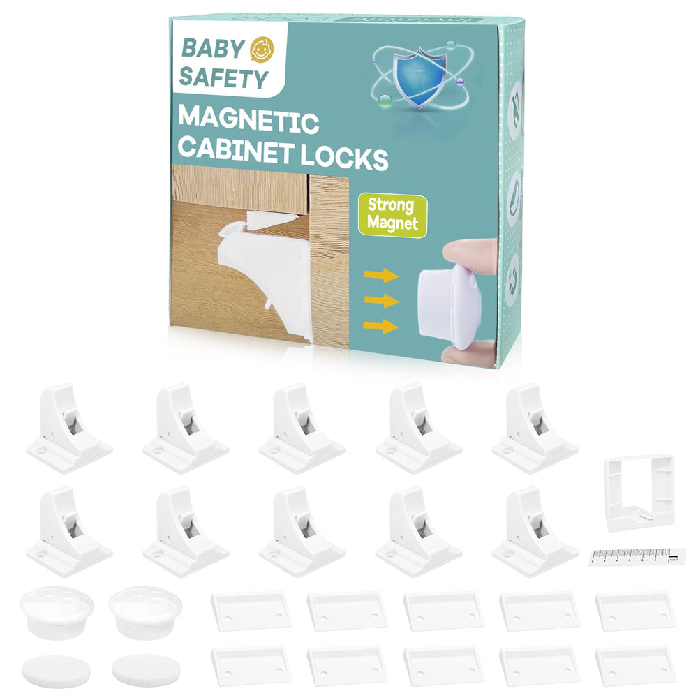 Axfvd magnetic cabinet locks installed inside cabinet using 3M adhesive for tool-free safety.