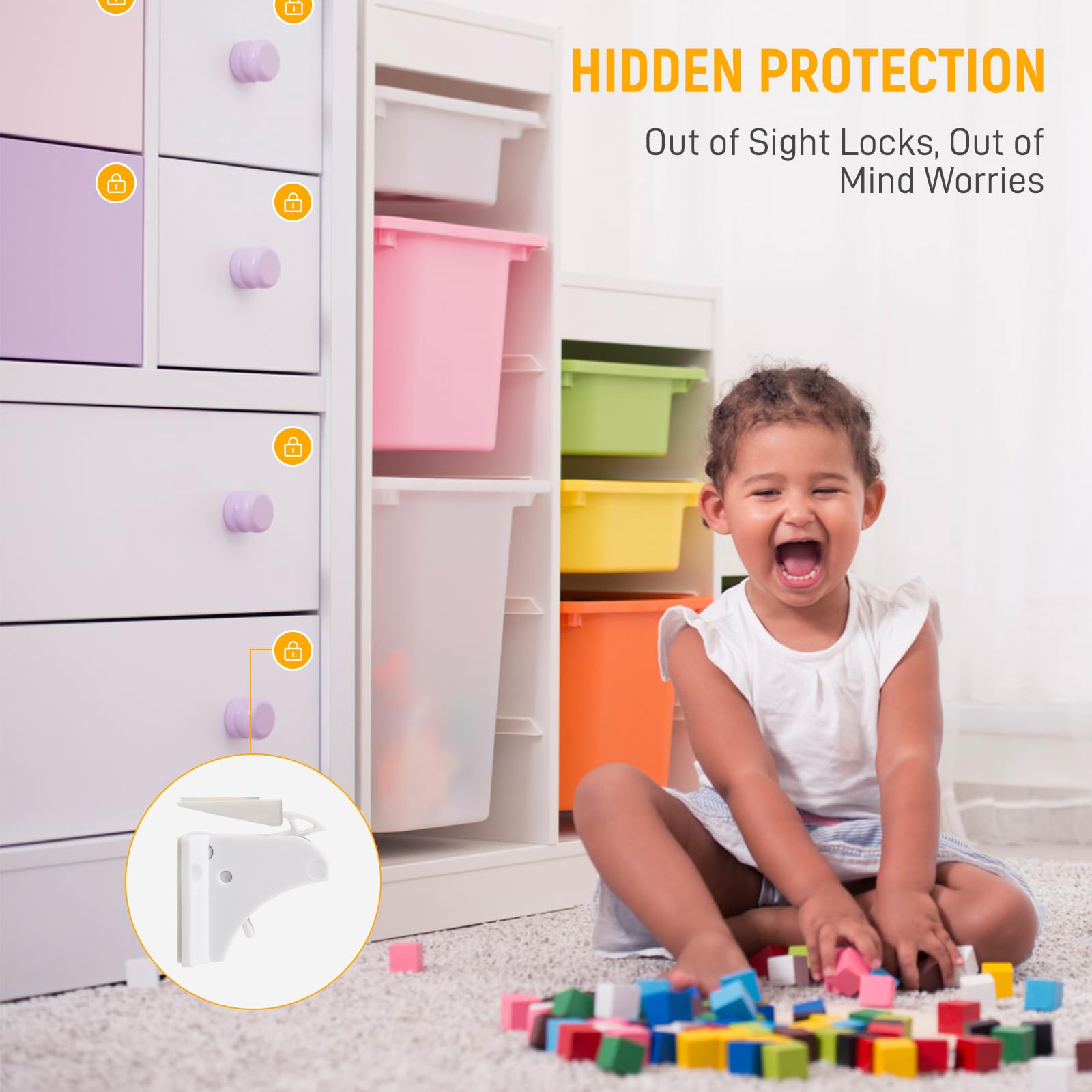 Axfvd discreet locks blend with decor behind cabinet doors for tidy spaces.