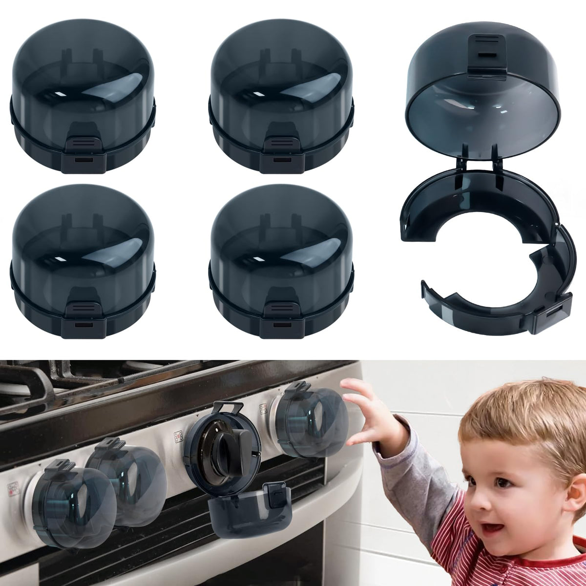 Axfvd stove knob covers close-up showing protective safety for kids