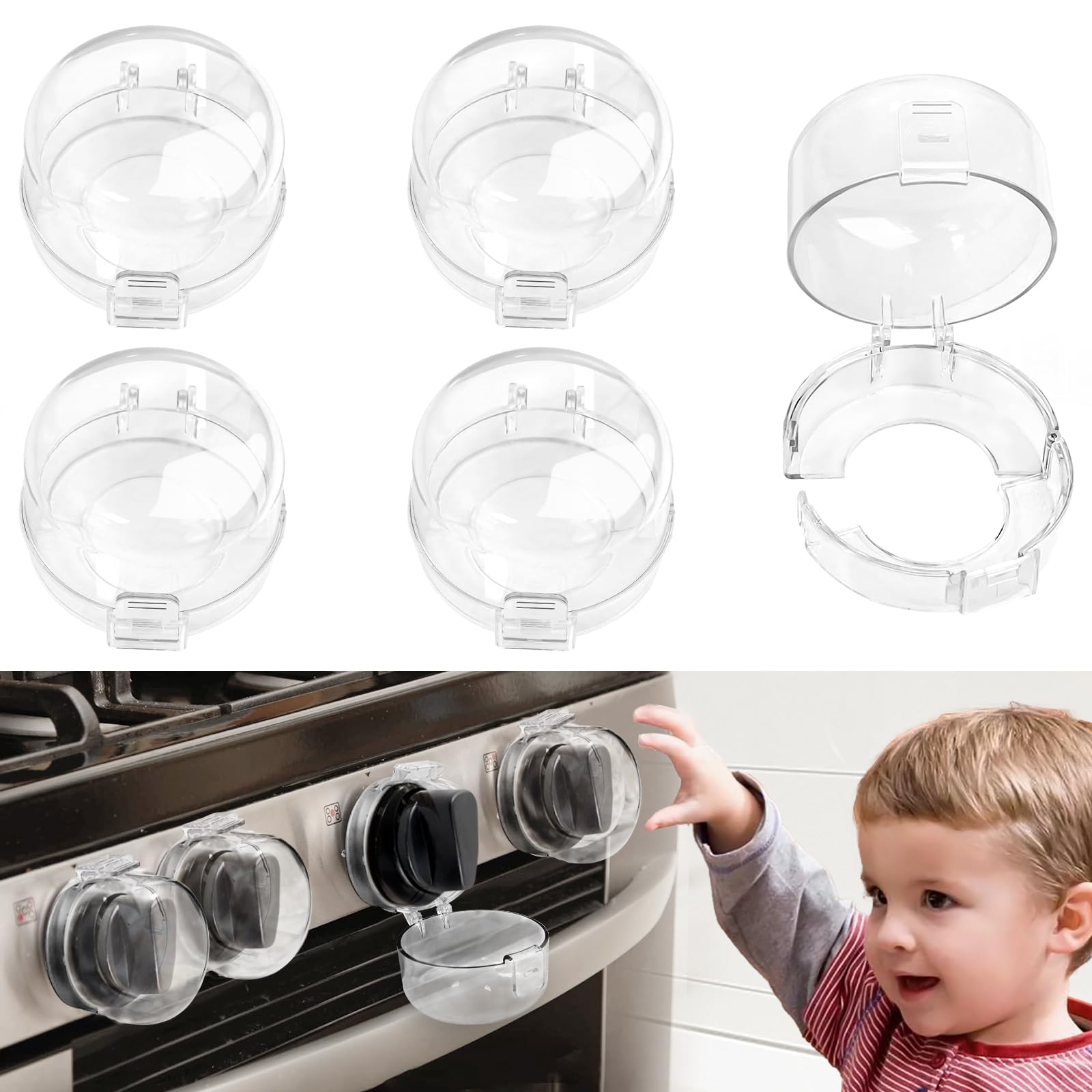 Axfvd stove knob covers on stove demonstrating clear visibility and safety