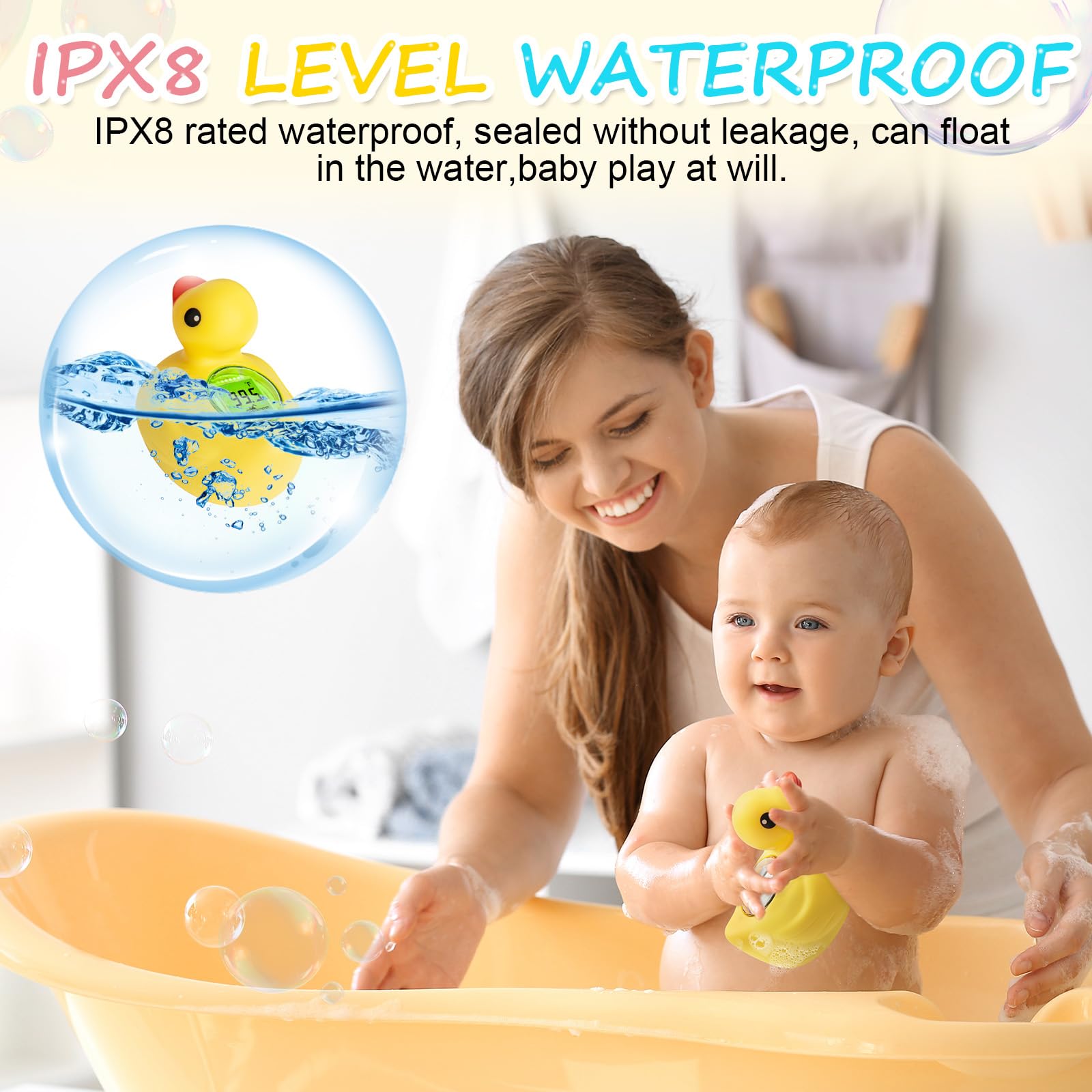 AXHHTVCGY rechargeable bath thermometer ensures long-lasting power.