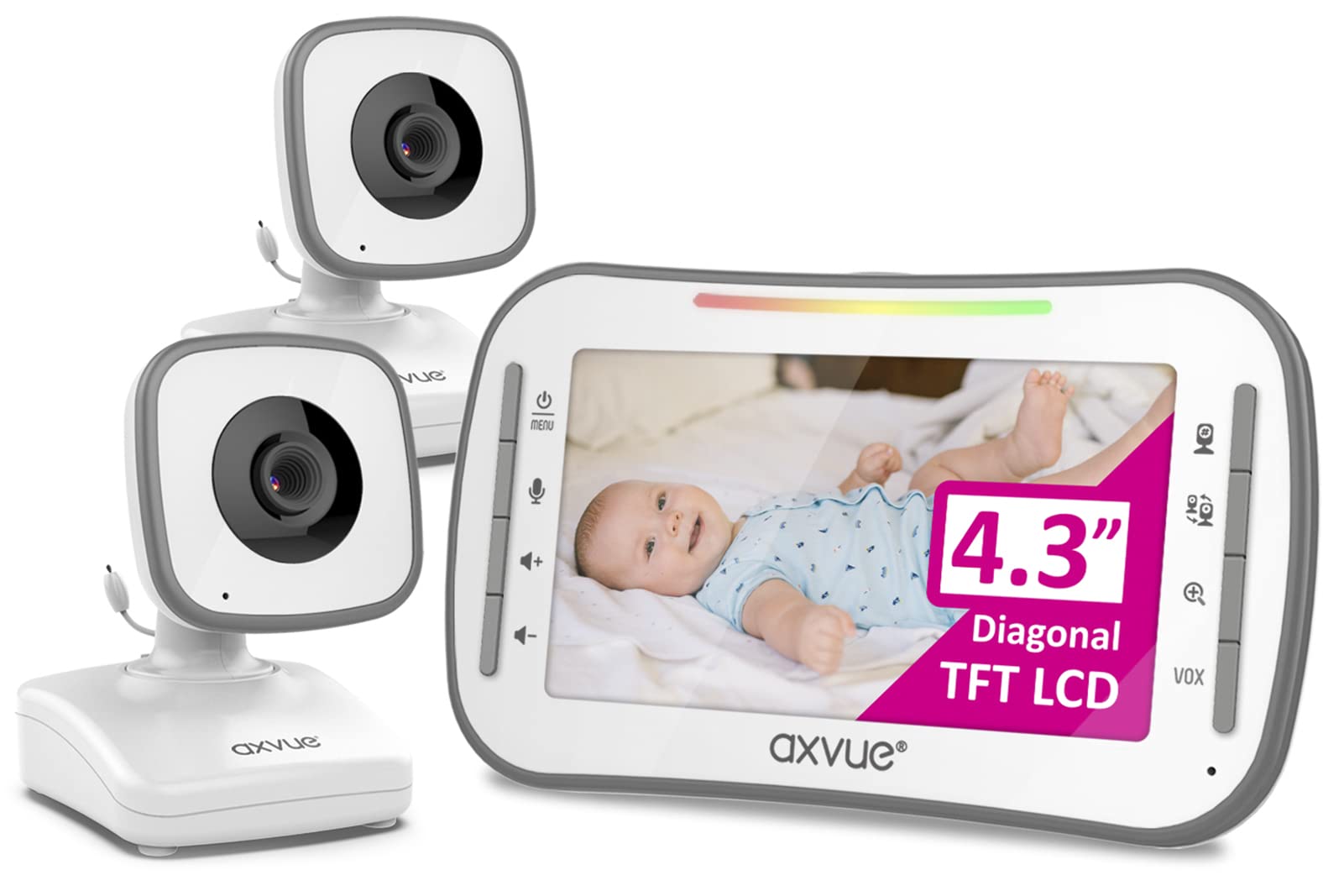 Axvue video monitor with a 4.3-inch screen for clear, at-a-glance baby monitoring.
