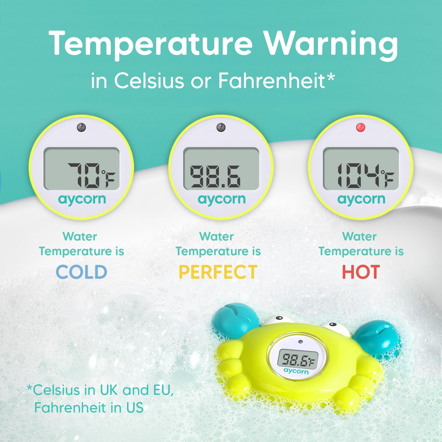 Aycorn room thermometer display helps monitor ambient nursery temperature for comfort.