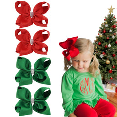 Ayesha Christmas hair bows 6-inch red and green rhinestones add festive sparkle for parties