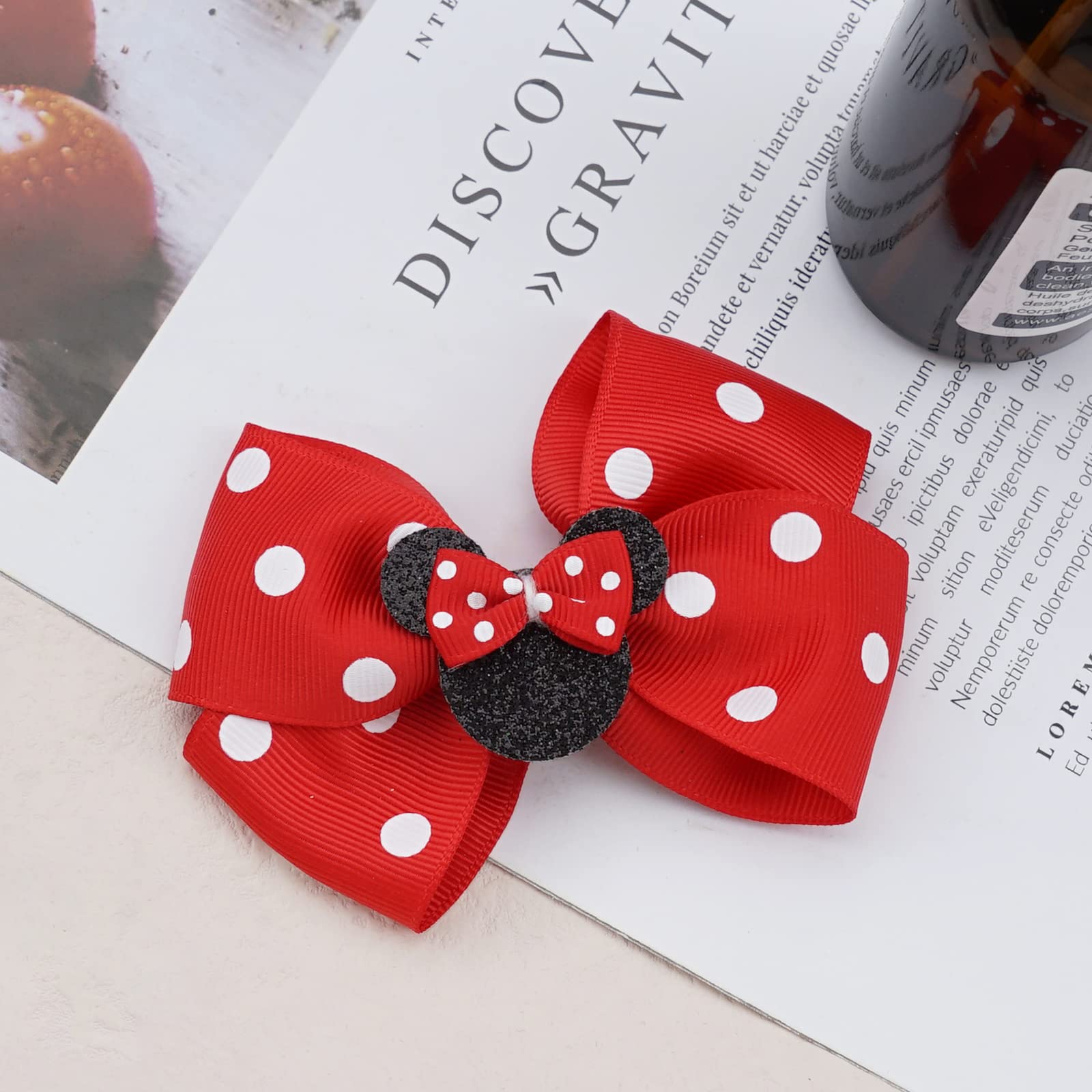 Ayesha mouse ears bow clip pairs with various outfits for costumes and school events.