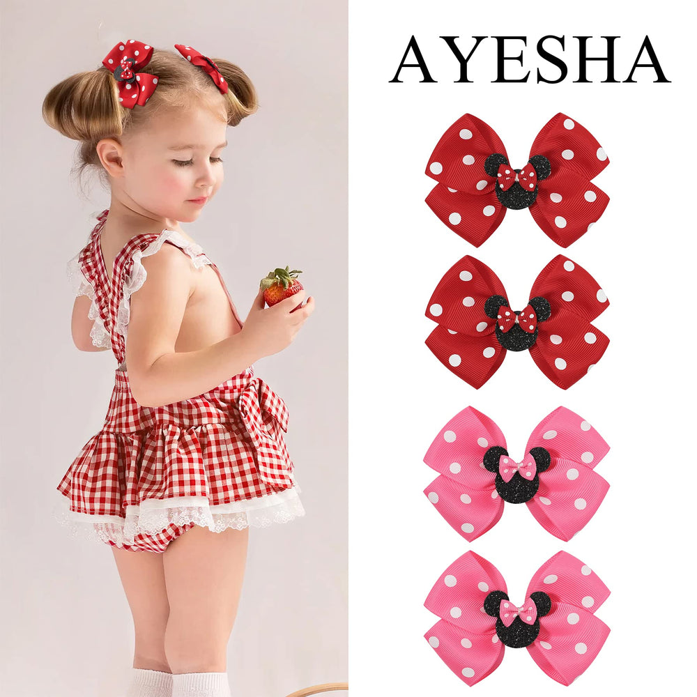 Ayesha mouse ears bow clip on girl head demonstrates a cute everyday accessory.