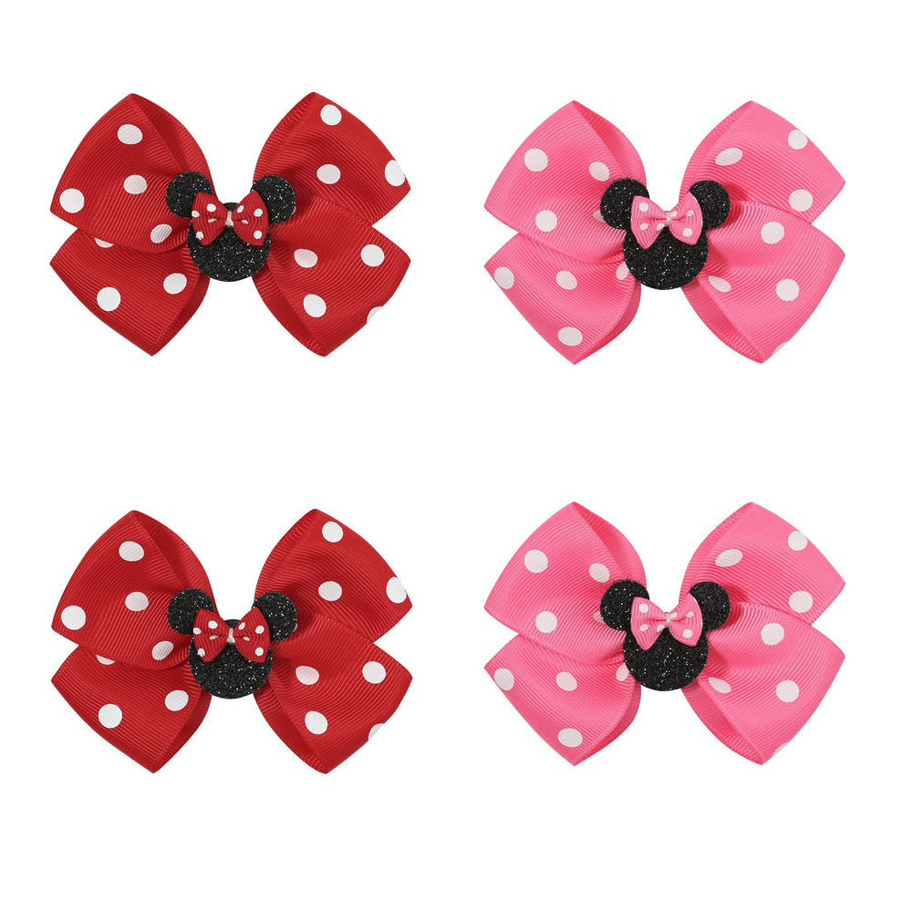 Ayesha mouse ears bow clip pack in rose and navy for party-ready outfits.