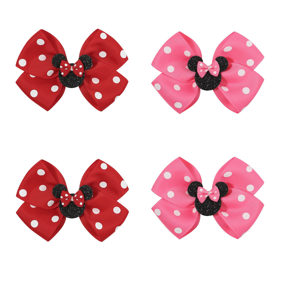 Ayesha mouse ears bow clip pack in rose and navy for party-ready outfits.